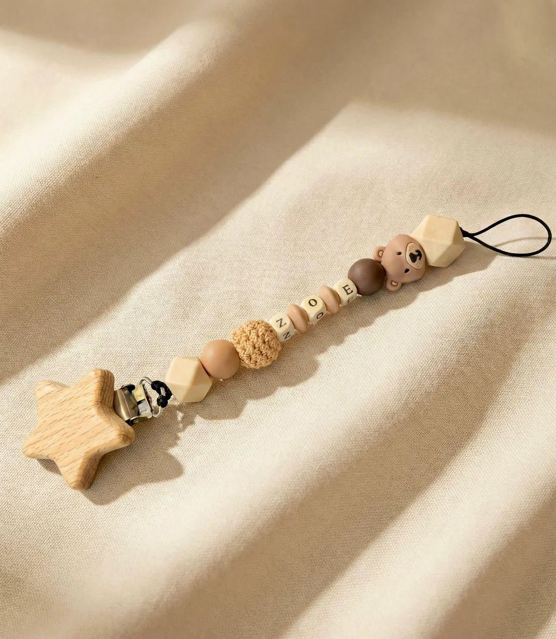 Personalisierte Schnullerkette mit Namen - Handgefertigt für Babys