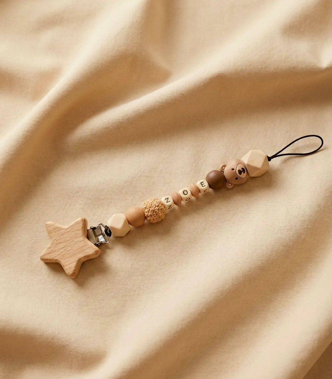 Personalisierte Schnullerkette mit Namen - Handgefertigt für Babys