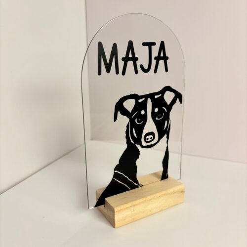 Personalisiertes Hundeportrait aus Acryl – Hund Silhouette mit Name