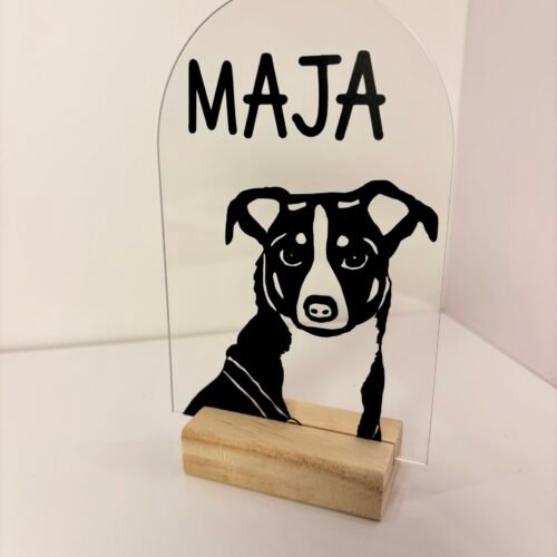 Personalisiertes Hundeportrait aus Acryl – Hund Silhouette mit Name