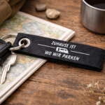 Filz Schlüsselanhänger Zuhause ist wo wir parken | Wohnmobil & Wohnwagen | Camping Geschenk Vanlife | Camper Schlüsselband