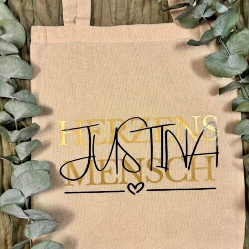 Personalisierte Stofftasche „Herzensmensch“ mit Name - Baumwolltasche in Wunschfarben