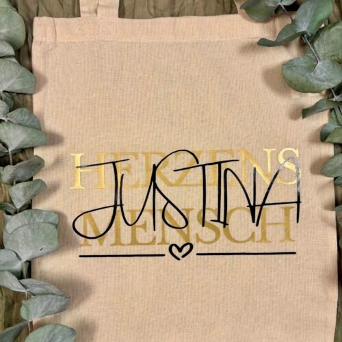 Personalisierte Stofftasche „Herzensmensch“ mit Name - Baumwolltasche in Wunschfarben