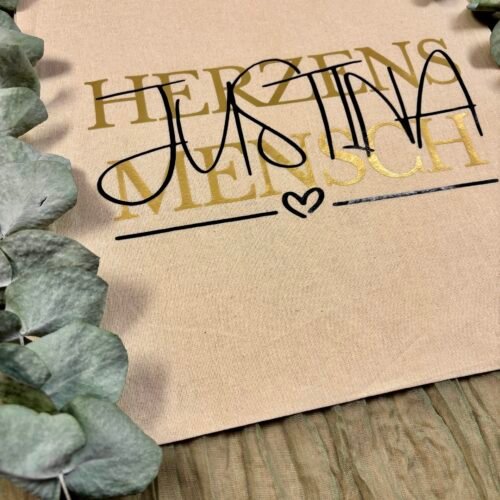 Personalisierte Stofftasche „Herzensmensch“ mit Name - Baumwolltasche in Wunschfarben