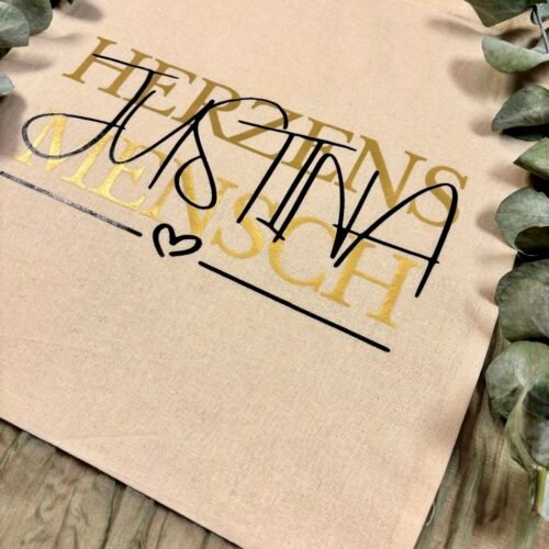 Personalisierte Stofftasche „Herzensmensch“ mit Name - Baumwolltasche in Wunschfarben