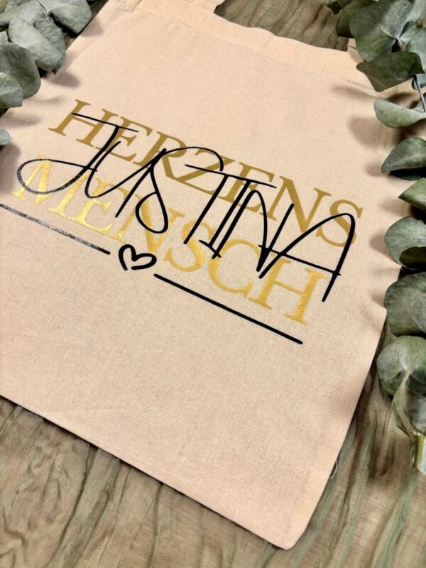 Personalisierte Stofftasche „Herzensmensch“ mit Name - Baumwolltasche in Wunschfarben