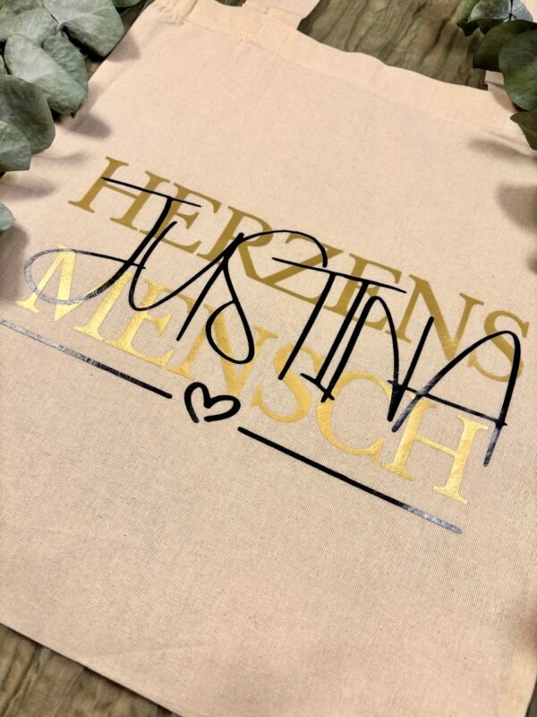 Personalisierte Stofftasche „Herzensmensch“ mit Name - Baumwolltasche in Wunschfarben