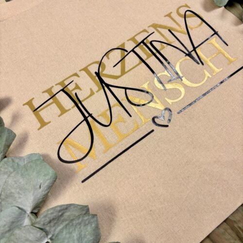 Personalisierte Stofftasche „Herzensmensch“ mit Name - Baumwolltasche in Wunschfarben