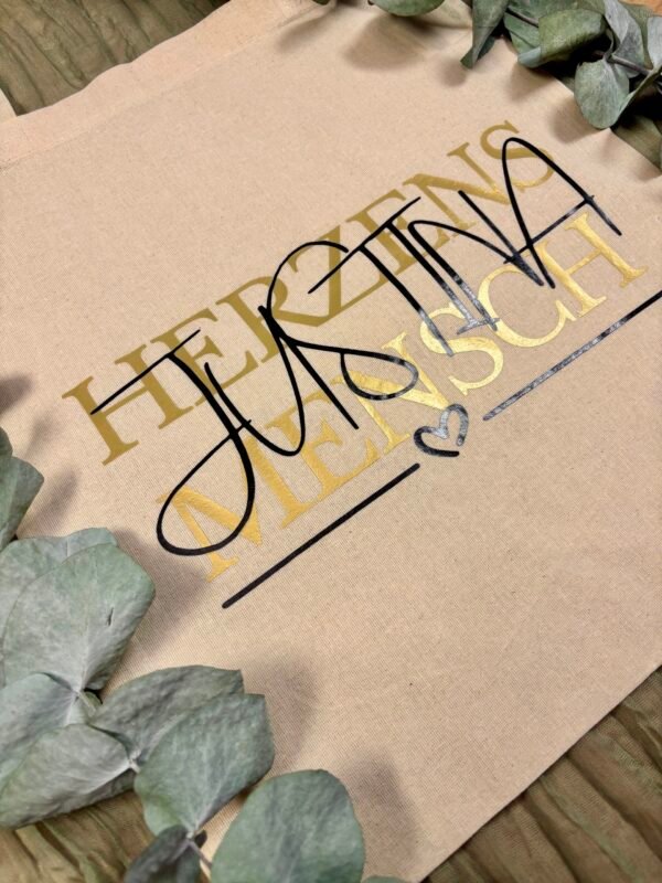 Personalisierte Stofftasche „Herzensmensch“ mit Name - Baumwolltasche in Wunschfarben