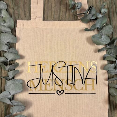 Personalisierte Stofftasche „Herzensmensch“ mit Name - Baumwolltasche in Wunschfarben