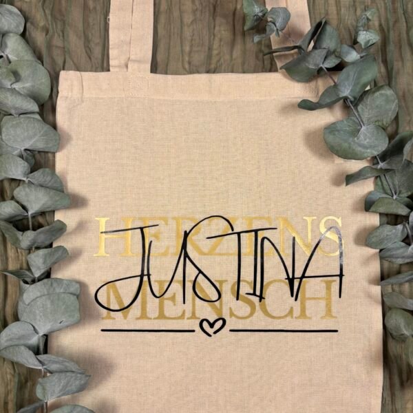 Personalisierte Stofftasche „Herzensmensch“ mit Name - Baumwolltasche in Wunschfarben