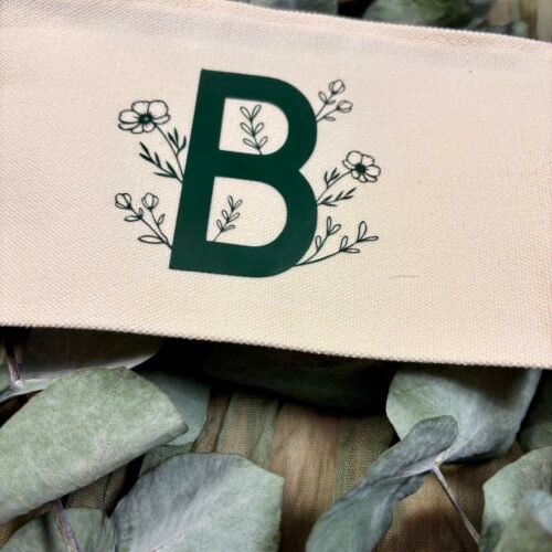 Personalisierte Kosmetiktasche mit Initiale & Blumenmotiv - Schminktasche aus Baumwolle