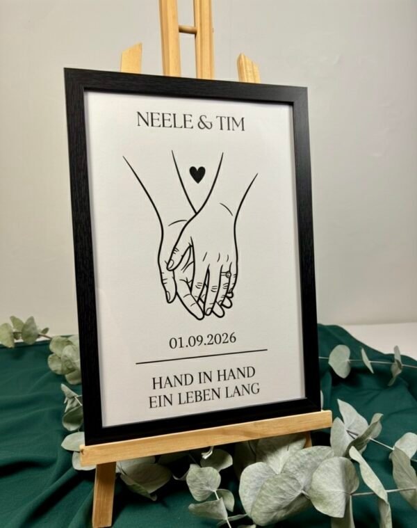 IMG_1834 Personalisiertes Paarbild Hand in Hand - Linienzeichnung mit Namen & Datum