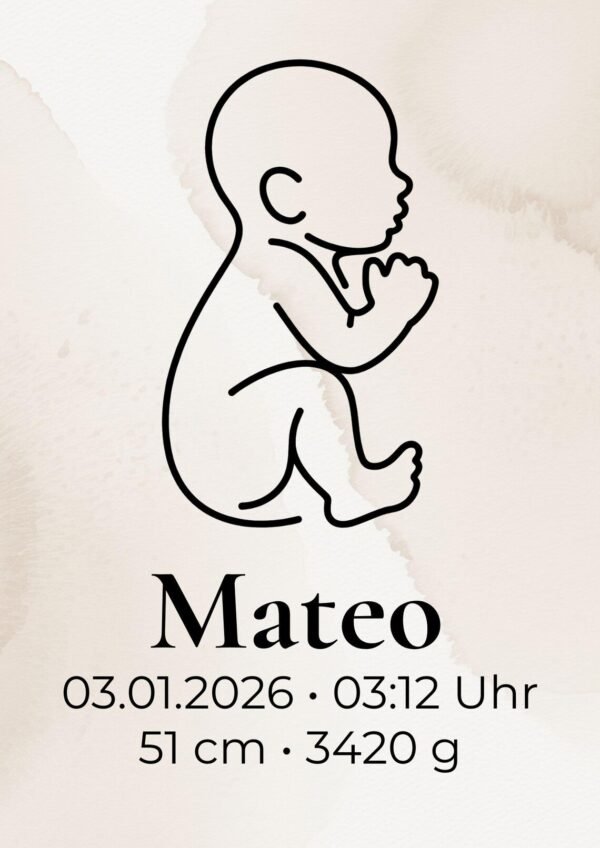 Personalisierbares Baby Poster – Geburtsdaten Print & Digital Download – Minimalistische Line Art – Geschenk zur Geburt, Taufe, Babyzimmer