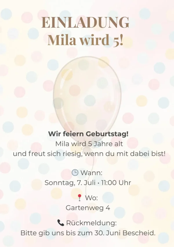 Einladung Kindergeburtstag personalisiert Bundle Handy und A4 digitale Geburtstagseinladung Ballon Vorlage zum Ausdrucken