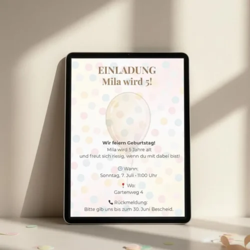 Einladung Kindergeburtstag personalisiert Bundle Handy und A4 digitale Geburtstagseinladung Ballon Vorlage zum Ausdrucken
