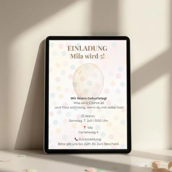 Einladung Kindergeburtstag personalisiert Bundle Handy und A4 digitale Geburtstagseinladung Ballon Vorlage zum Ausdrucken