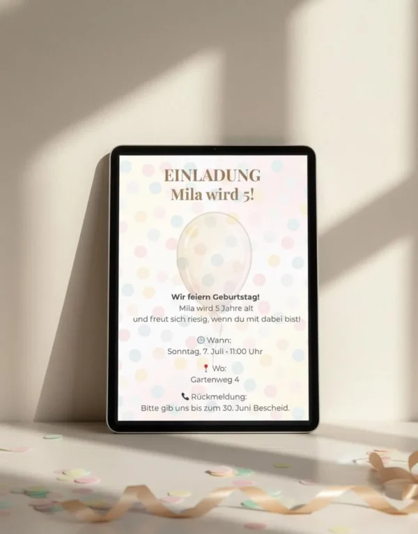 Einladung Kindergeburtstag personalisiert Bundle Handy und A4 digitale Geburtstagseinladung Ballon Vorlage zum Ausdrucken