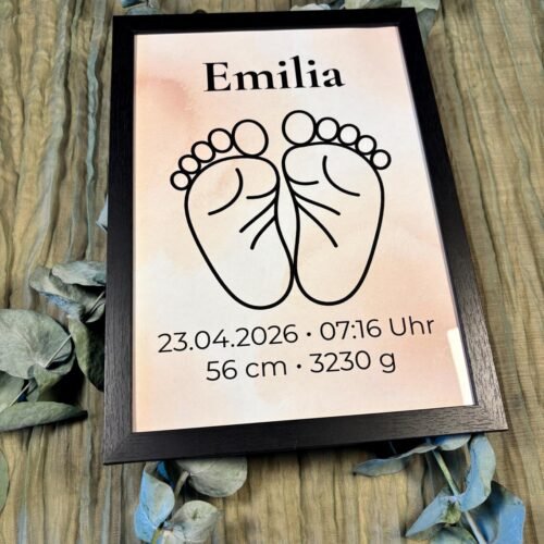 Personalisierbares Babyfüße Poster - Geburtsdaten Print - Line Art Baby Poster - Geschenk zur Geburt & Taufe – Babyzimmer Deko