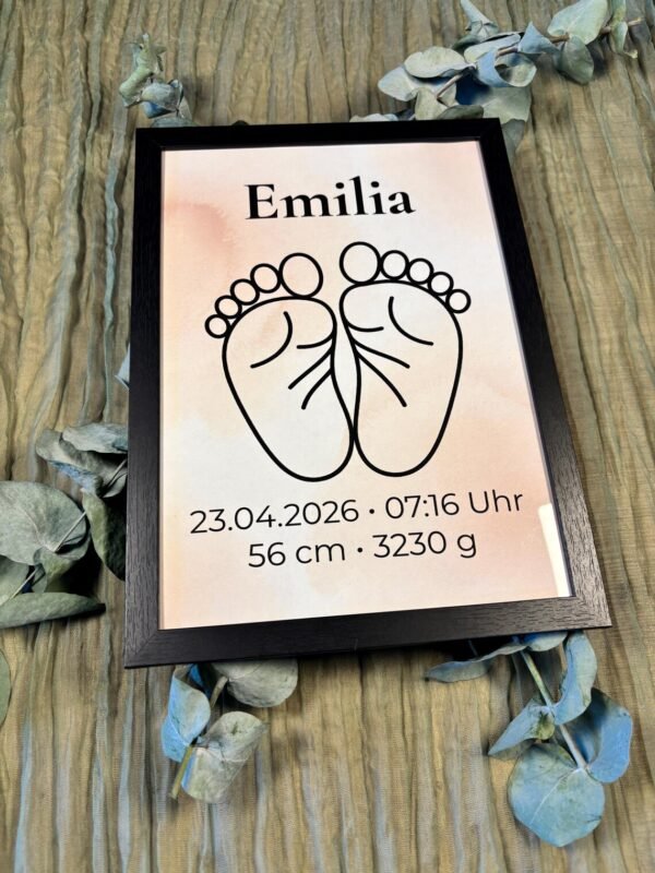 Personalisierbares Babyfüße Poster - Geburtsdaten Print - Line Art Baby Poster - Geschenk zur Geburt & Taufe – Babyzimmer Deko