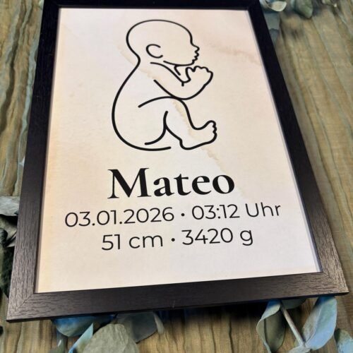 Personalisierbares Baby Poster – Geburtsdaten Print & Digital Download – Minimalistische Line Art – Geschenk zur Geburt, Taufe, Babyzimmer