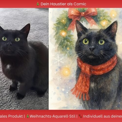 Personalisiertes Weihnachts-Aquarell Haustierportrait | Digitales Haustierbild | Individuelle Winter-Illustration aus deinem Foto