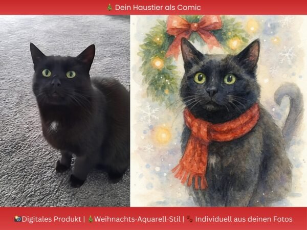 Personalisiertes Weihnachts-Aquarell Haustierportrait | Digitales Haustierbild | Individuelle Winter-Illustration aus deinem Foto