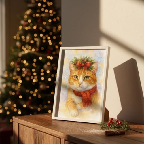 Personalisiertes Weihnachts-Aquarell Haustierportrait | Digitales Haustierbild | Individuelle Winter-Illustration aus deinem Foto