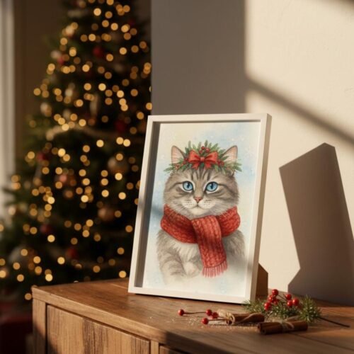 Personalisiertes Weihnachts-Aquarell Haustierportrait | Digitales Haustierbild | Individuelle Winter-Illustration aus deinem Foto