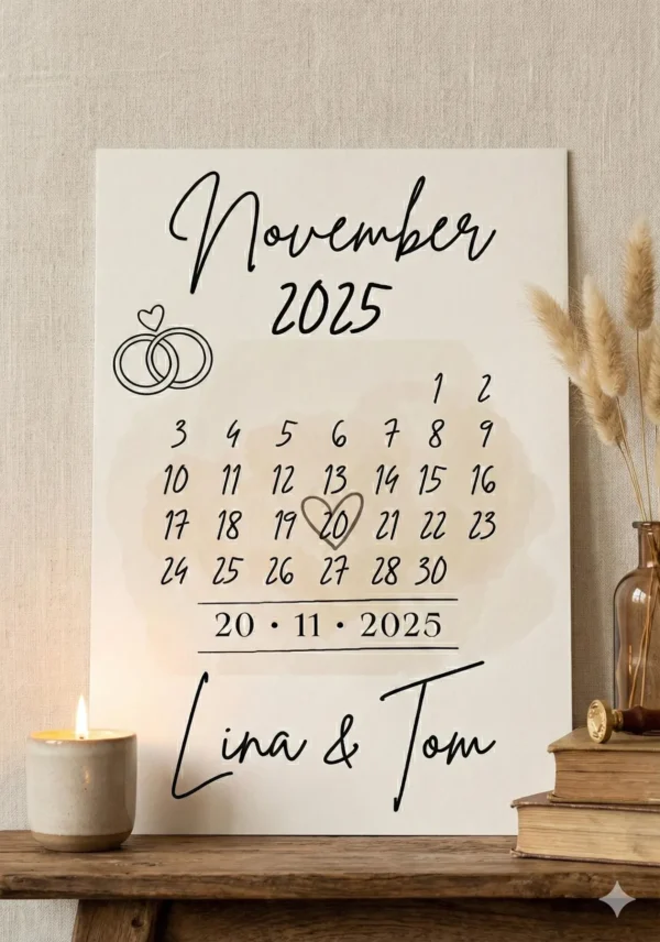 Personalisiertes Datumsposter - Euer besonderer Tag als Digitaldruck - Geschenk zur Hochzeit oder Verlobung