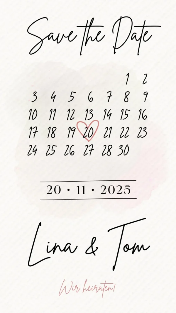 Save the Date Karte personalisiert - Digitales Datumsposter mit Namen & Datum - 3 Größen (A4, A5, Smartphone) - 3 Farbvarianten