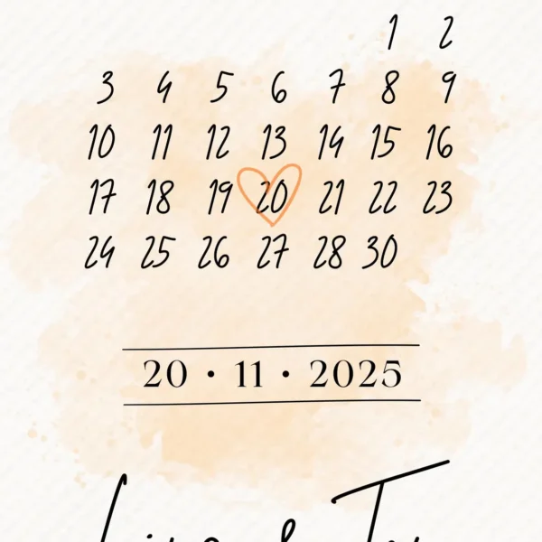 Save the Date Karte personalisiert - Digitales Datumsposter mit Namen & Datum - 3 Größen (A4, A5, Smartphone) - 3 Farbvarianten
