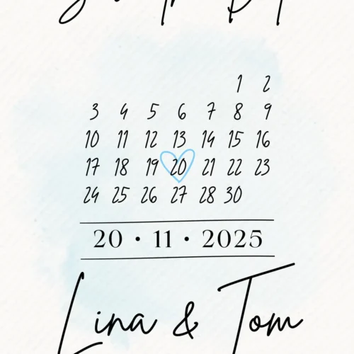 Save the Date Karte personalisiert - Digitales Datumsposter mit Namen & Datum - 3 Größen (A4, A5, Smartphone) - 3 Farbvarianten