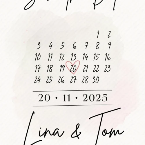 Save the Date Karte personalisiert - Digitales Datumsposter mit Namen & Datum - 3 Größen (A4, A5, Smartphone) - 3 Farbvarianten