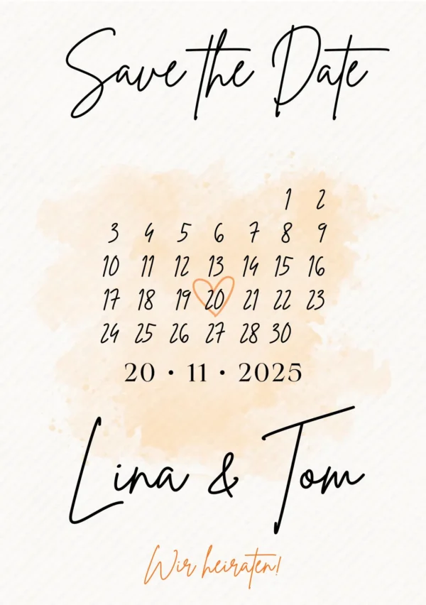 Save the Date Karte personalisiert - Digitales Datumsposter mit Namen & Datum - 3 Größen (A4, A5, Smartphone) - 3 Farbvarianten