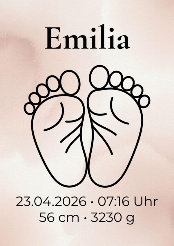 Personalisierbares Babyfüße Poster - Geburtsdaten Print - Line Art Baby Poster - Geschenk zur Geburt & Taufe – Babyzimmer Deko
