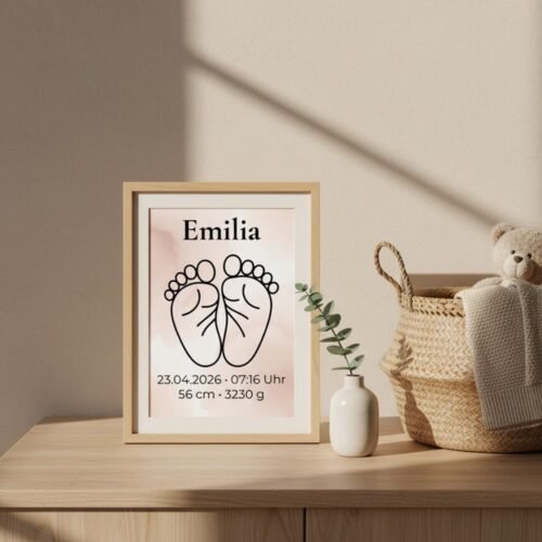 Personalisierbares Babyfüße Poster - Geburtsdaten Print - Line Art Baby Poster - Geschenk zur Geburt & Taufe – Babyzimmer Deko