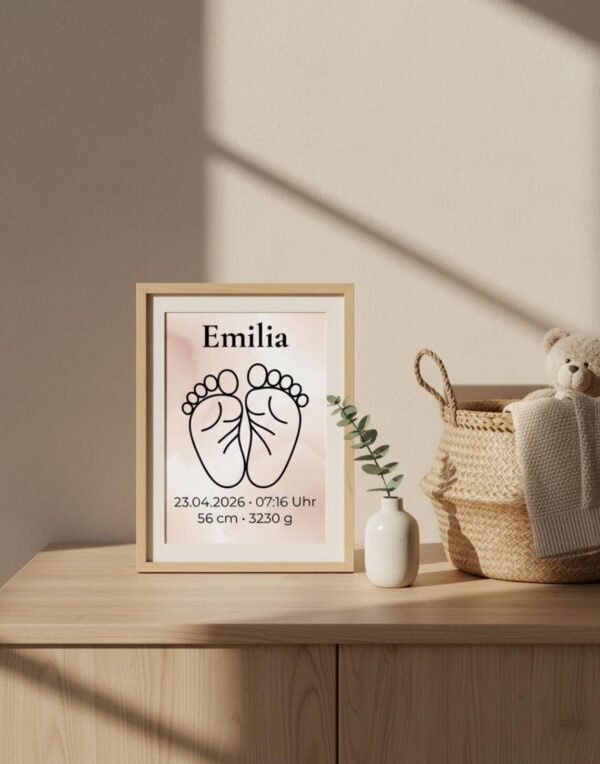 Personalisierbares Babyfüße Poster - Geburtsdaten Print - Line Art Baby Poster - Geschenk zur Geburt & Taufe – Babyzimmer Deko