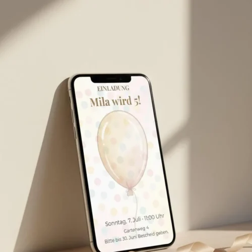 Einladung Kindergeburtstag personalisiert Bundle Handy und A4 digitale Geburtstagseinladung Ballon Vorlage zum Ausdrucken