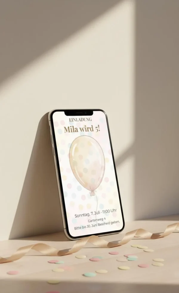 Einladung Kindergeburtstag personalisiert Bundle Handy und A4 digitale Geburtstagseinladung Ballon Vorlage zum Ausdrucken