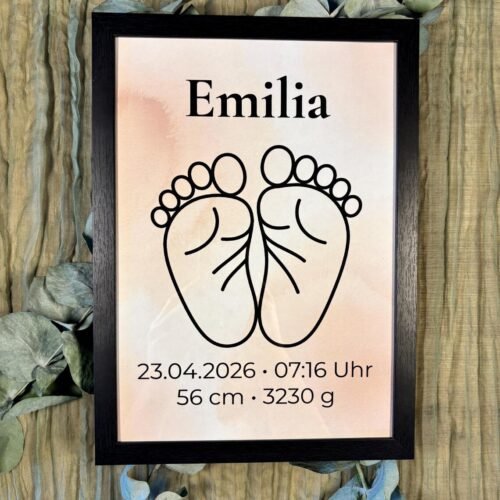 Personalisierbares Babyfüße Poster - Geburtsdaten Print - Line Art Baby Poster - Geschenk zur Geburt & Taufe – Babyzimmer Deko