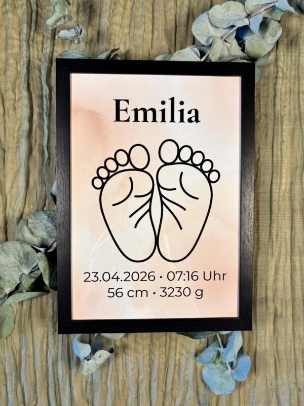 Personalisierbares Babyfüße Poster - Geburtsdaten Print - Line Art Baby Poster - Geschenk zur Geburt & Taufe – Babyzimmer Deko