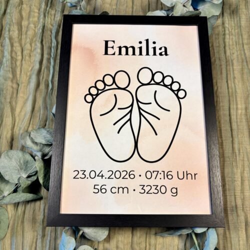 Personalisierbares Babyfüße Poster - Geburtsdaten Print - Line Art Baby Poster - Geschenk zur Geburt & Taufe – Babyzimmer Deko