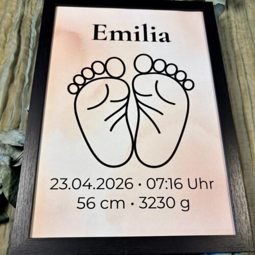 Personalisierbares Babyfüße Poster - Geburtsdaten Print - Line Art Baby Poster - Geschenk zur Geburt & Taufe – Babyzimmer Deko