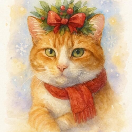 Personalisiertes Weihnachts-Aquarell Haustierportrait | Digitales Haustierbild | Individuelle Winter-Illustration aus deinem Foto