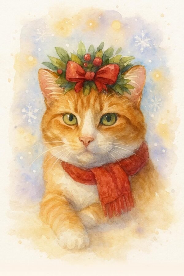 Personalisiertes Weihnachts-Aquarell Haustierportrait | Digitales Haustierbild | Individuelle Winter-Illustration aus deinem Foto