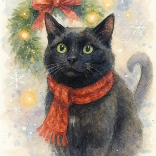 Personalisiertes Weihnachts-Aquarell Haustierportrait | Digitales Haustierbild | Individuelle Winter-Illustration aus deinem Foto