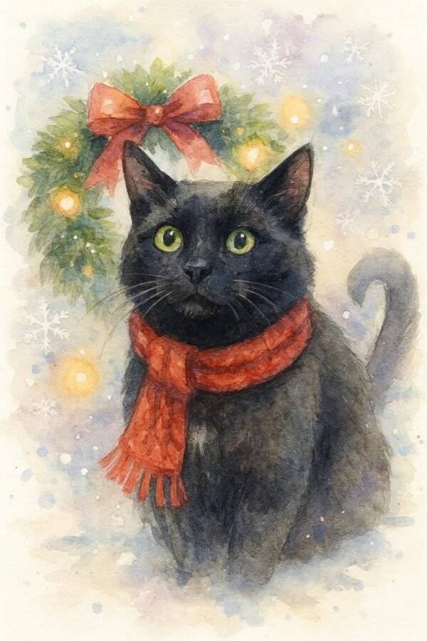 Personalisiertes Weihnachts-Aquarell Haustierportrait | Digitales Haustierbild | Individuelle Winter-Illustration aus deinem Foto