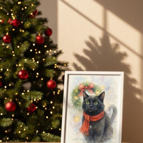 Personalisiertes Weihnachts-Aquarell Haustierportrait | Digitales Haustierbild | Individuelle Winter-Illustration aus deinem Foto