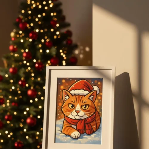 Weihnachtliches Haustier Comicporträt - Foto zu Cartoon Illustration - Digitales personalisiertes Haustierbild